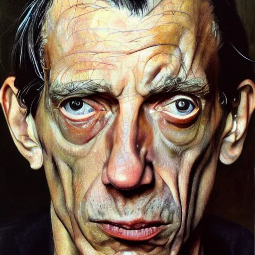 Image similar to high quality high detail painting by lucian freud, hd, iggy pop portrait, dramatic lighting