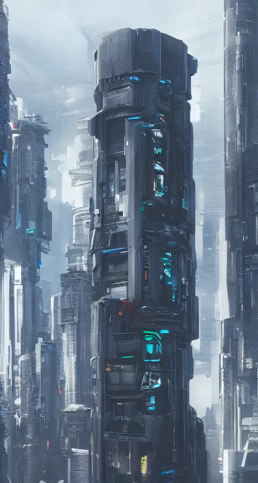 Prompt: huge futuristic building, in style of cyberpunk, detailed, sharp, 8 k