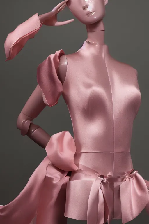 Prompt: A mannequin wearing a softpink,satinmodulation, satin clothing