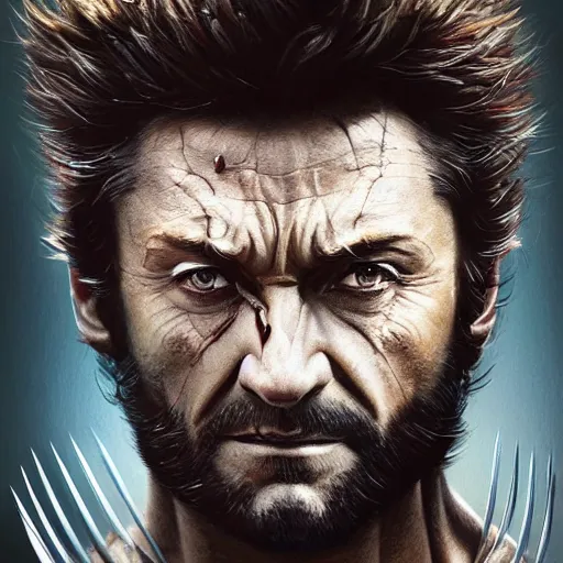 Image similar to wolverine in costumem starring into the camera, fixed eyes, cinematic, surreal, dramatic lighting, face, detailed, intricate, elegant, highly detailed, digital painting, artstation, chalk, concept art, smooth, sharp focus, illustration, art by sam spratt,
