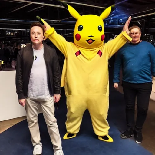 Image similar to elon musk Wearing a pikachu costume