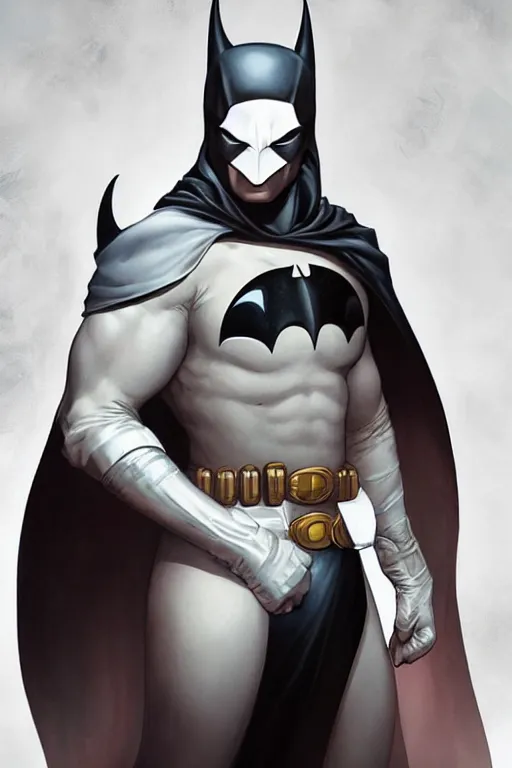 Image similar to characters portrait of MoonKnight mixed with Batman by ArtGerm and Tom Bagshaw, merged character, full-shot, 4k, highly detailed, cinematic lighting