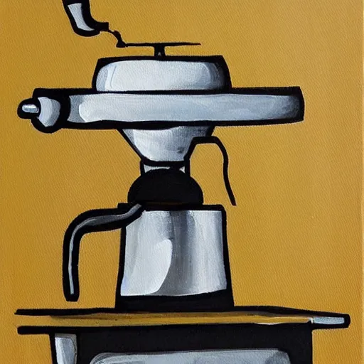 Prompt: a painting of an espresso machine that makes coffee from human souls