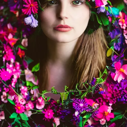 Prompt: portrait of a female with flower headpiece for photoshoot, photography