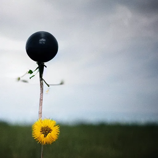 Image similar to a bowling ball balancing on top of a dandelion, award - winning photo