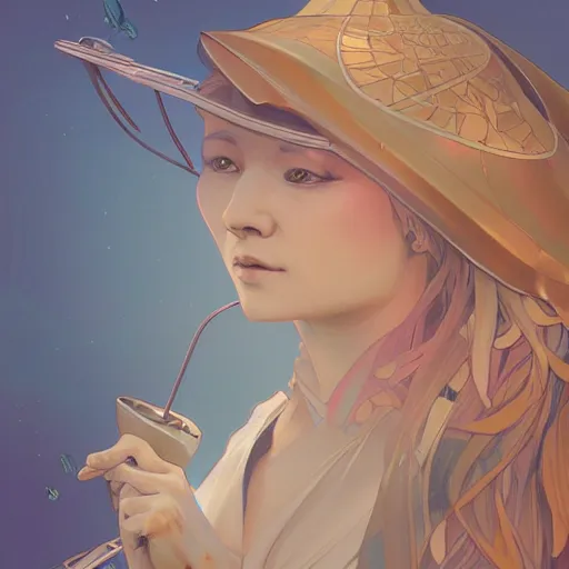 Image similar to shark with a cone on its head - ron cheng & alphonse mucha, highly detailed, digital painting, ray tracing, concept art, illustration, smooth sharp focus, intricate, symmetry, artstation,