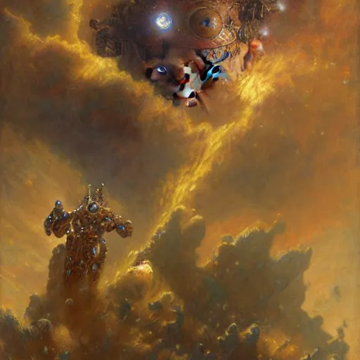 Image similar to highly detailed portrait of an humanoid robotic nebula cloud mecha, painting by gaston bussiere, craig mullins, j. c. leyendecker, lights, art by ernst haeckel, john william godward, hammershøi,