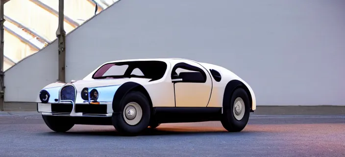 Image similar to a single bugatti type 5 7 sc atlantic and delorean hybrid, dslr, volumetric lighting