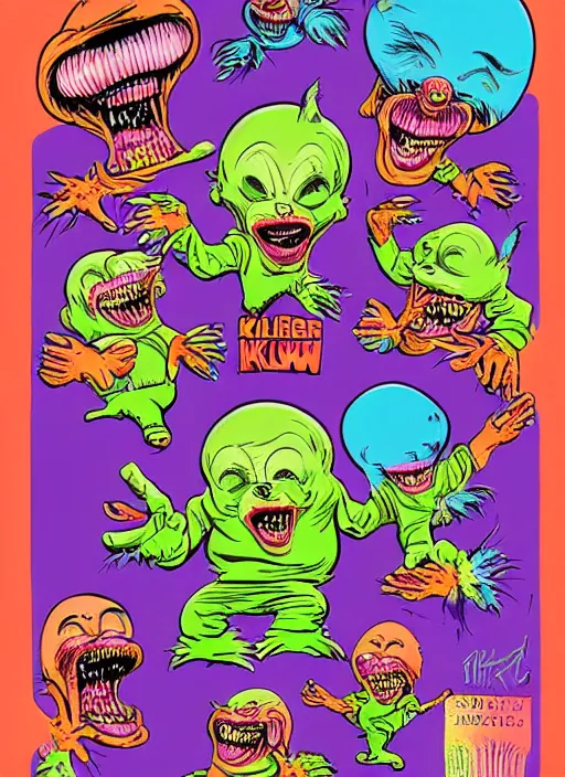 Prompt: illustration of Killer Klowns from outer space by Ed Roth, rat fink style, detailed