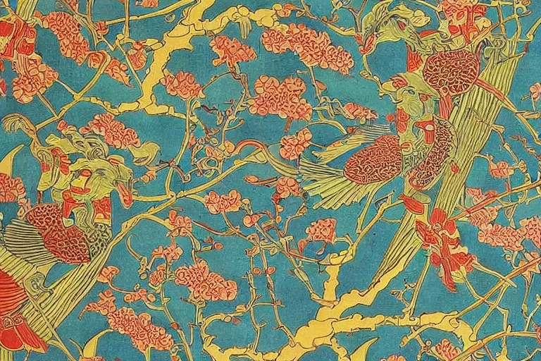 Prompt: beautiful incredibly detailed chinoiserie pattern by Bilibin