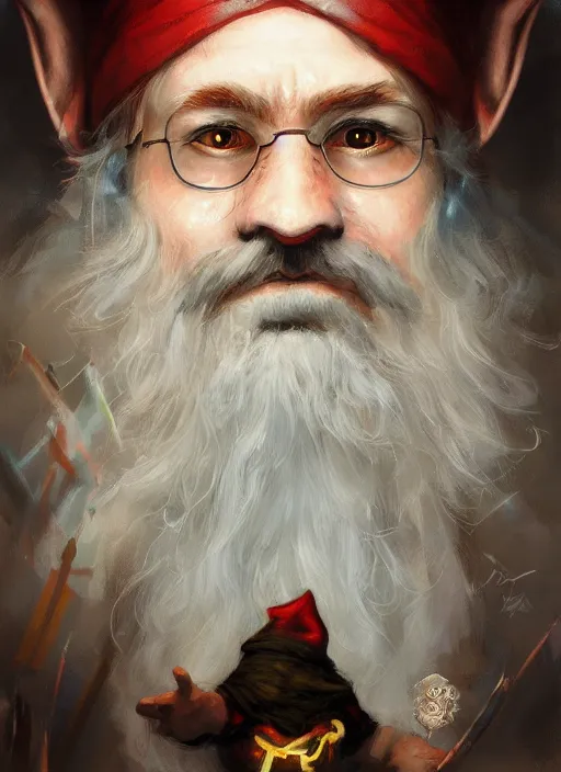 Prompt: a wondrous gnome wizard painted by raymond swanland