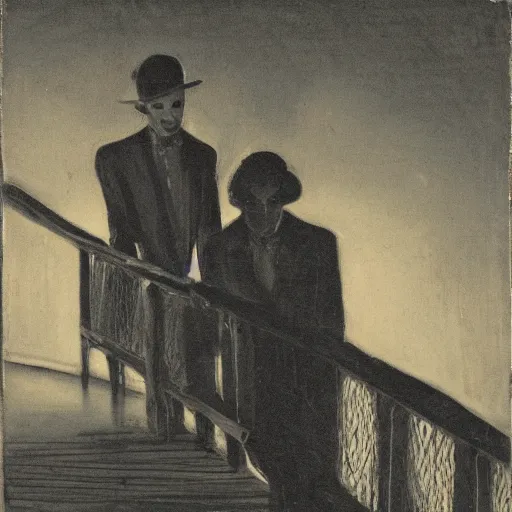 Image similar to two young men, one man human, one man vampire, night, on a birdge, in the style of onc piece