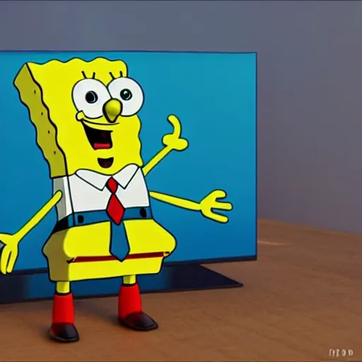 Image similar to spongebob squarepants made of rubber in 3 d, hyperrealistic, 4 k