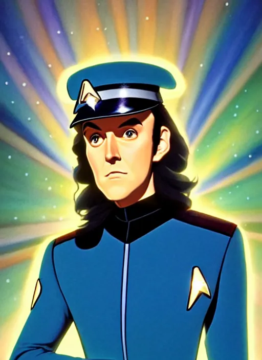 Image similar to cute star trek officer weird al yankovic, natural lighting, path traced, highly detailed, high quality, digital painting, by don bluth and ross tran and studio ghibli and alphonse mucha, artgerm