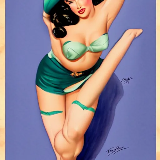 Prompt: a pinup illustration of megan fox in the style of gil elvgren and in the style of alberto vargas.