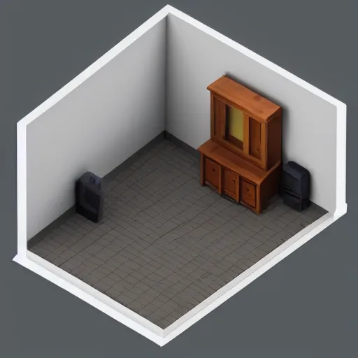 Prompt: isometric room 3 d model