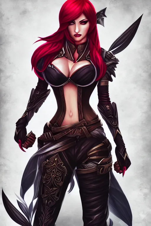 Image similar to full body portrait of Katarina from League of Legends illustration, medium shot, intricate, elegant, highly detailed, digital art