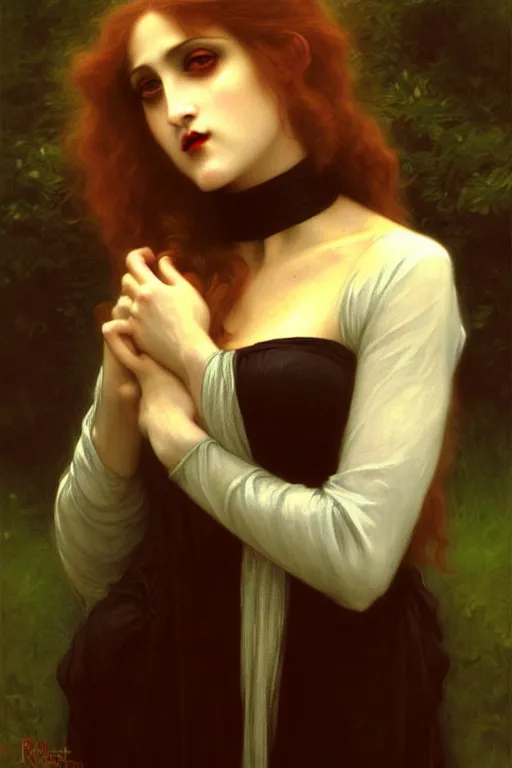 Image similar to victorian vampire, painting by rossetti bouguereau, detailed art, artstation