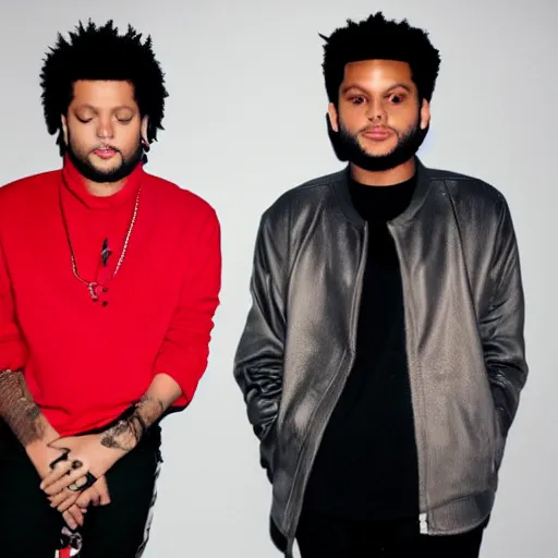 Prompt: Michael Jackson and Abel tesfaye, red background