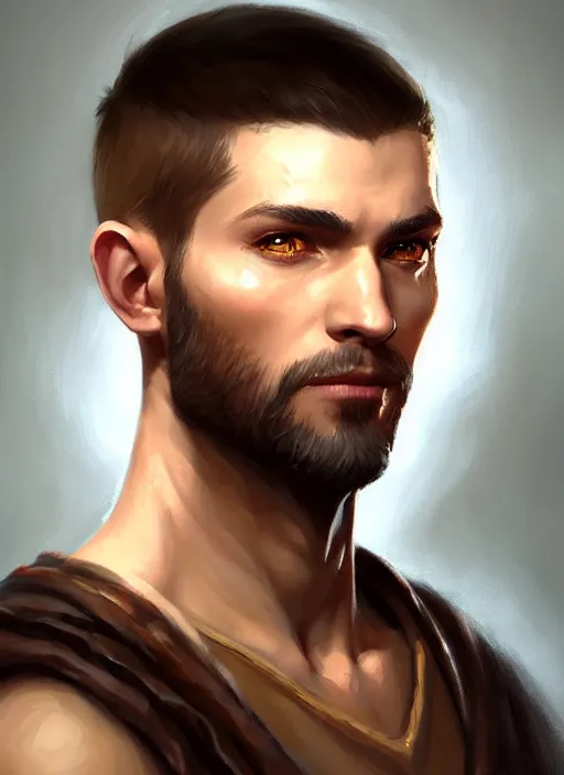 Image similar to a _ fantasy _ style _ portrait _ painting _ of light brown male short hair defined face big ears, rpg dnd oil _ painting _ unreal _ 5 _ daz. _ rpg _ portrait _ extremely _ detailed _ artgerm _ greg _ rutkowski _ greg