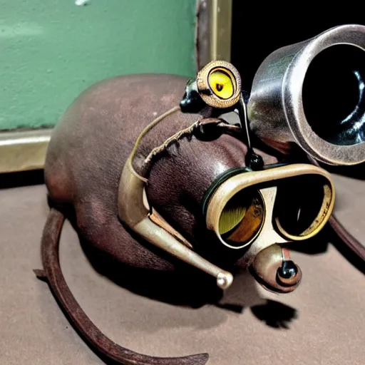 Prompt: a rat with steampunk googles, by ED roth