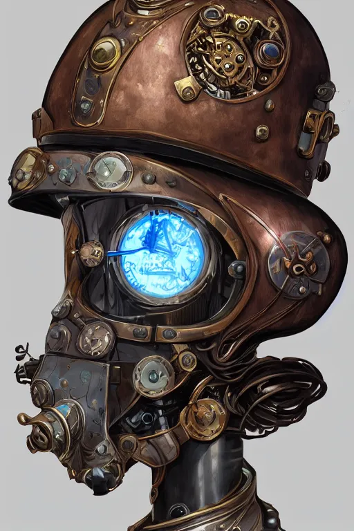 Image similar to steampunk helmet fantasy art mask robot ninja stylized digital illustration sharp focus, elegant intricate digital painting artstation concept art global illumination ray tracing advanced technology chaykin howard and campionpascale and cooke darwyn and davis jack