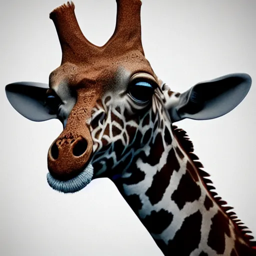 Image similar to a highly detailed portrait of a humanoid giraffe in a blue cloak, artstation, deviantart, professional, unreal engine 5, photorealistic