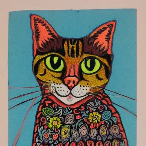 Image similar to cat in the style of Louis Wain