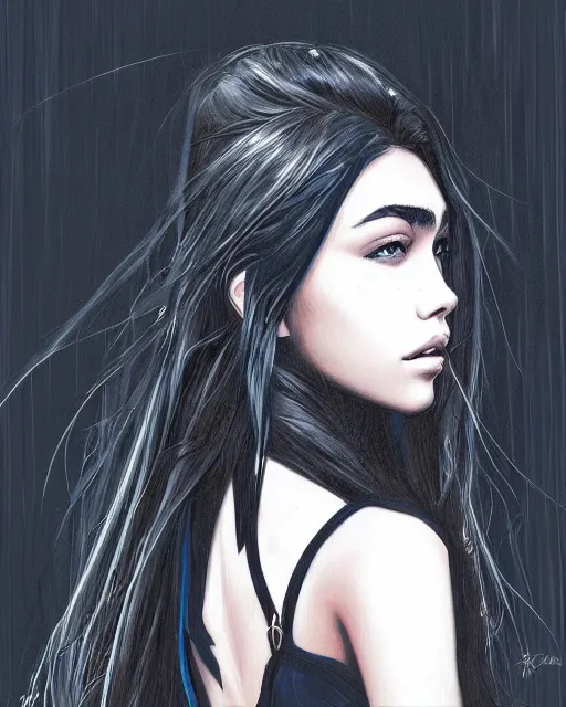 Image similar to portrait of madison beer, mixed art styles, beautiful, elegant, artstation, deviantart, behance, concept art, smooth, focus, by david w. mack