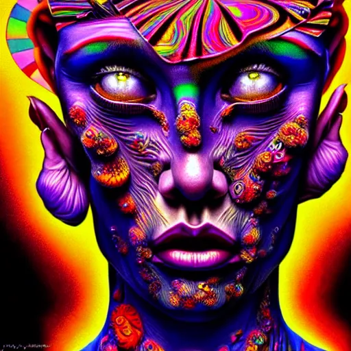 Image similar to An extremely psychedelic portrait, surreal, LSD, face, detailed, intricate, elegant, lithe, highly detailed, digital painting, artstation, concept art, smooth, sharp focus, illustration, art by Jason Edmiston