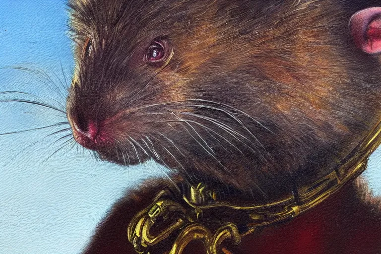 Image similar to oil painting, close-up, hight detailed, portrait of rat king, in style of 80s sci-fi art