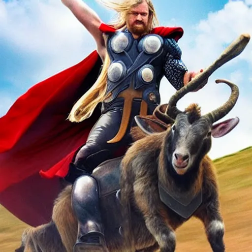 Image similar to Thor riding a big goat