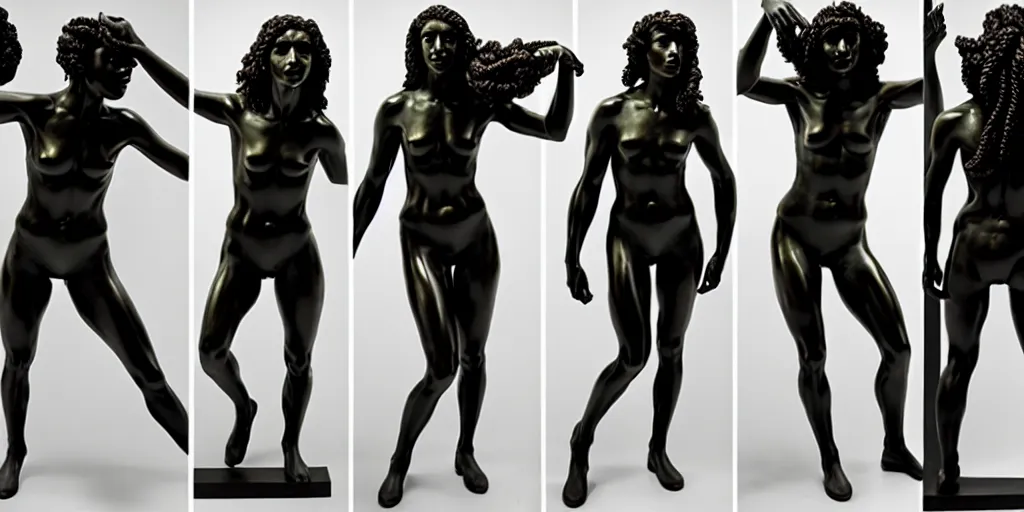 Image similar to modern sculpture, young woman as medusa, multiple poses, androgynous