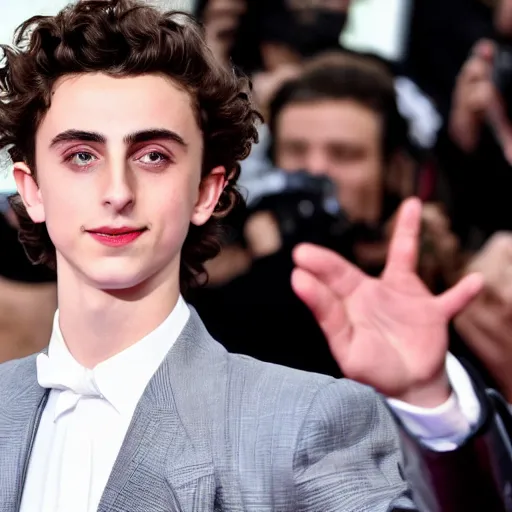 Image similar to timothee chalamet blowing a kiss