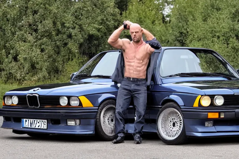 Image similar to Angry Jason Statham picks up BMW e30