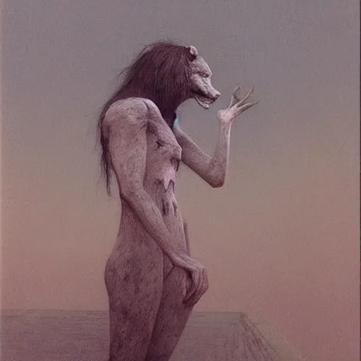 Image similar to werewolf girl by Beksinski