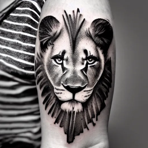 Image similar to black and white tattoo of a lions head with blue eyes and shadows