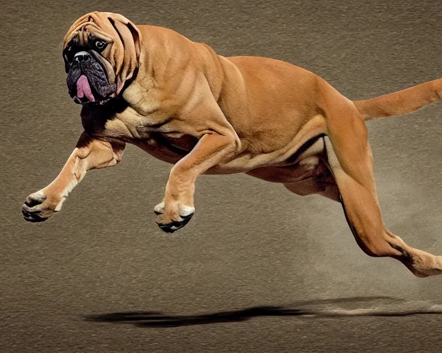 Prompt: a boerboel mastiff running, a kangaroo being chased, detailed, intricate