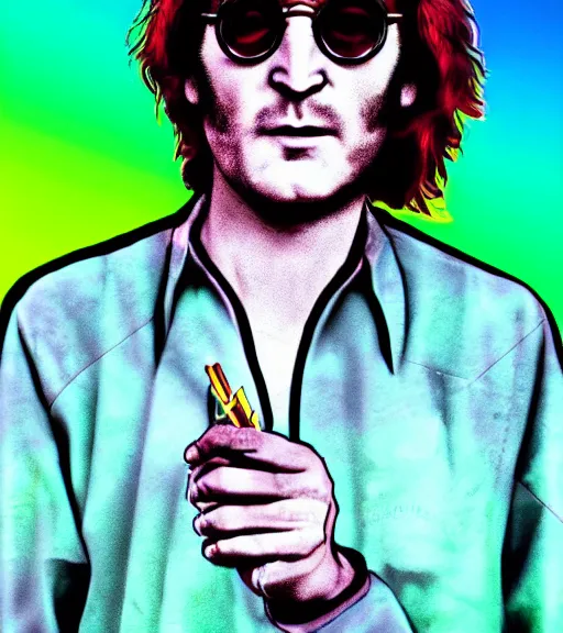 Image similar to 90s vaporware digital art of John Lennon smoking weed