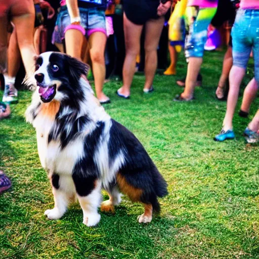 Prompt: australian shepherd at a rave party