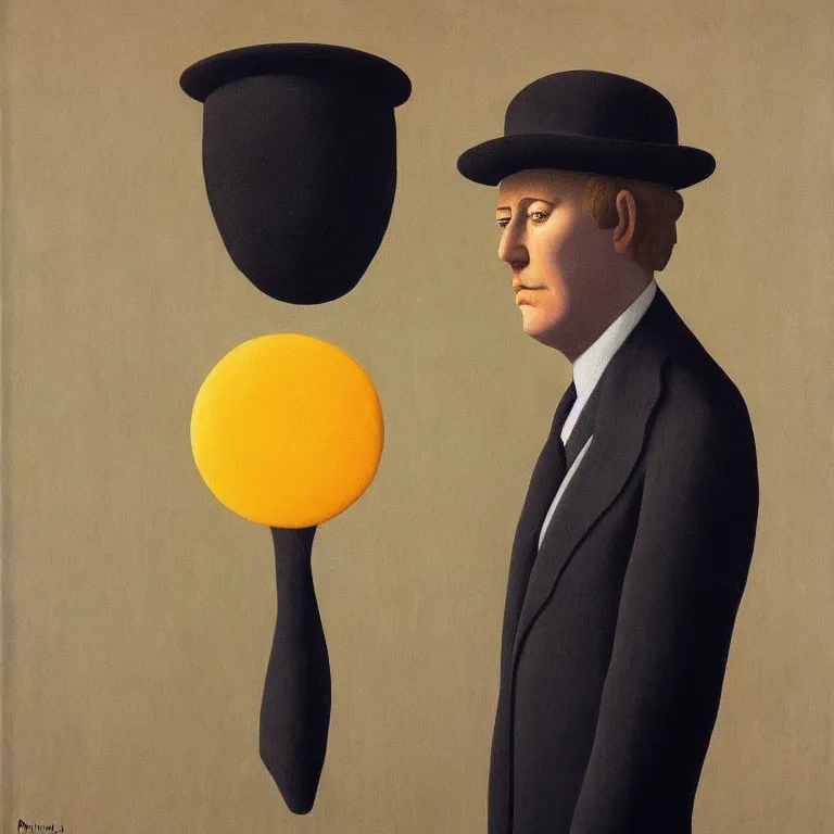 Prompt: portrait of a man with sun instead of his head, by rene magritte, centered, detailed painting, hd, hq, high resolution, high detail, 4 k, 8 k