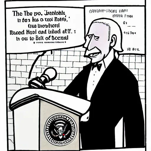 Prompt: The Farside comic of Joe Biden cartoon black and white drawing by Gary Larson