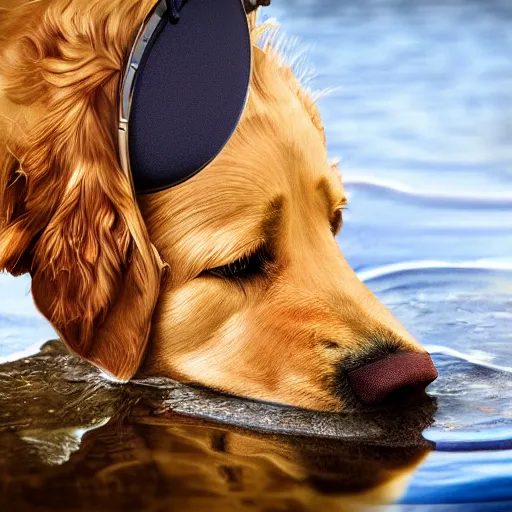 Prompt: a realistic image of a golden retriver drinking water, ultra high detail, 8 k.
