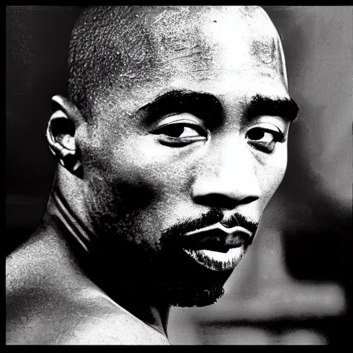 Image similar to a photo of 2 pac if he had white skin color and blew up the rap industry.