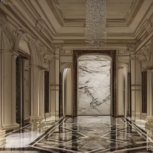 Image similar to the grand magical entrance, marble floors, art by kotaro chiba, volumetric lighting, epic composition