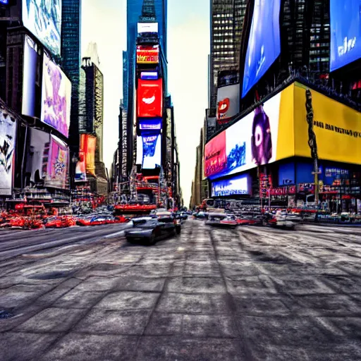 Prompt: times square in a post apocalyptic setting, 4 k, high detail, high - resolution photograph, professional photography, ultra - detail