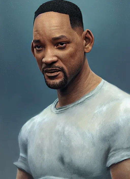 Image similar to portrait of will smith as a rock, au naturel, hyper detailed, digital art, trending in artstation, cinematic lighting, studio quality, smooth render, unreal engine 5 rendered, octane rendered, art style by klimt and nixeu and ian sprigger and wlop and krenz cushart