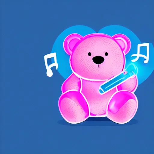 Image similar to iconic vector logo of cute cuddly pink bear with a podcast microphone, melodic, headphones, music, streaming, dreamy, isometric, adorable, octane render, golden ratio, 4k UHD, iconic design