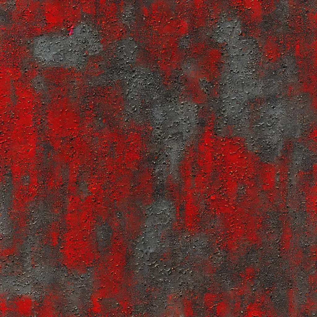 Prompt: scifi, panels, rivets, cut lines, organic, diffuse texture, red paint, bright ( ( ( rusty ) ) ) metal wall seamless game texture, by dean cornwell, nc wyeth, painterly, 4 k, textures. com, high resolution, paintchips