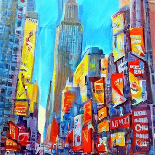 Prompt: sunny new york in the morning, painting, happiness